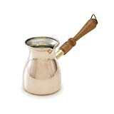 Kuprum Turkish Coffee Pot Cezve Greek Arabic Briki Ibrik Handmade Solid Copper Stovetop Coffee Maker with Stay Cool Wooden Handle (Small)