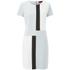 Women?s ?Karaya? light grey dress with a contrast white and black colour block pattern to the front from HUGO. Crafted from a stretchy fabric blend and cut for a straight silhouette, the sheath dress features a round neckline and short sleeves. Complete with an integrated lining, fitted darts to the back and an invisible neckline below the rear neckline.  Main: 63% Polyester, 27% Viscose, 7% Cotton, 3% Elastane. Lining: 94% Cupro, 6% Elastane.