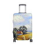 My Daily Wheat Field And Village Landscape Painting Luggage Cover Fits 28-29 Inch Suitcase Spandex Travel Protector L