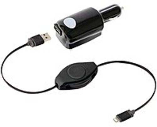 The ReTrak ETLT41 Auto/AC Adapter is an universal car adapter that can charge apple products with a lightning connector and the cable doubles as a USB sync cable that you can use on your computing devices.